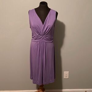Talbots Women's Purple Solid Back Zip V-Neck Sleeveless Wrap Dress